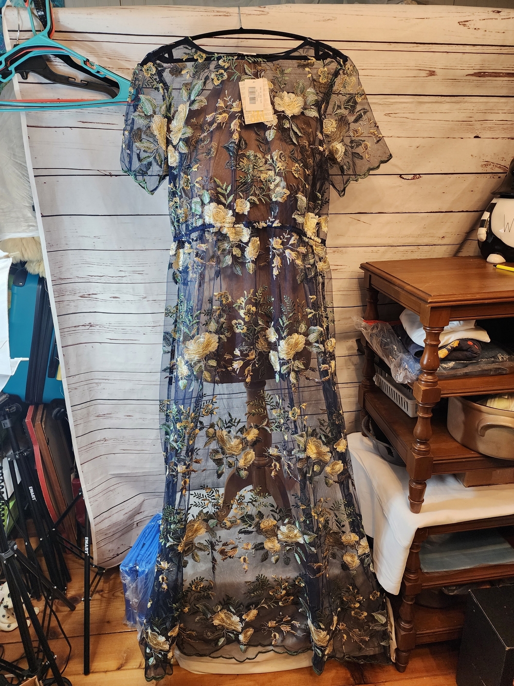Sheer Navy Floral Embroidered Maxi Dress